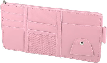 X AUTOHAUX Car Sun Visor Organizer Auto Interior Accessories Car Sunglass Holder Pocket Storage Pouch Organizer with Zipper Pink