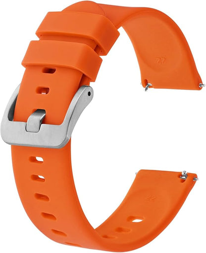 BISONSTRAP Silicone Watch Bands, Slim Watch Straps with Quick Release, 16mm, Orange with Silver Buckle