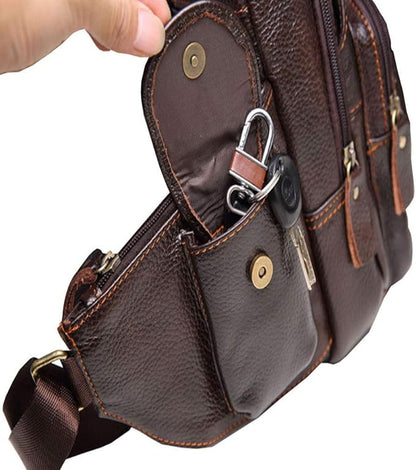 Hebetag Leather Sling Bag Crossbody Backpack for Men Women Multipurpose Single Shoulder Chest Pack Daypack Outdoor Travel Casual Day Pack Coffee