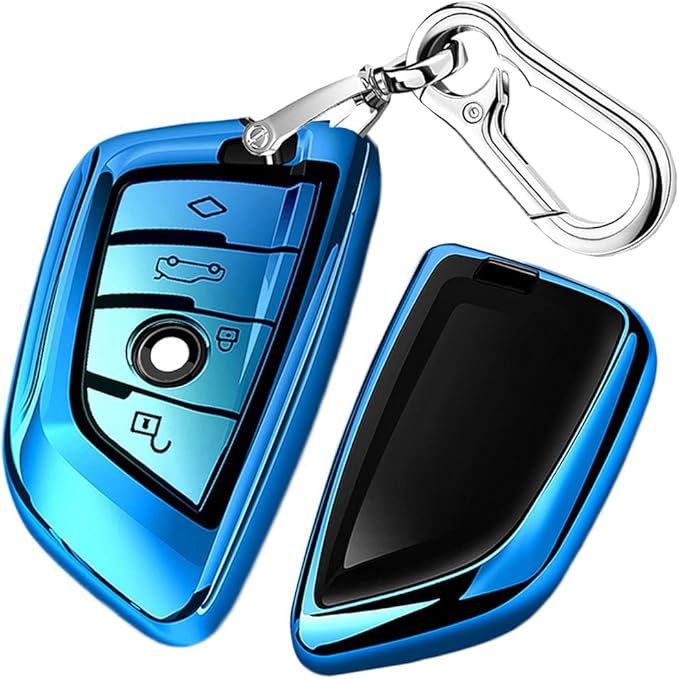QBUC Key Fob Cover Full Protective Case, Key Fob Case for X1 /X3 /X5 /X6 and for Series 1/2 /5/7 Soft TPU Anti-dust Case Shell Keyless Remote Control (Blue)
