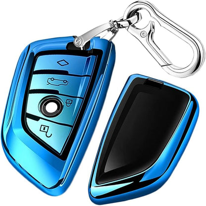 QBUC Key Fob Cover Full Protective Case, Key Fob Case for X1 /X3 /X5 /X6 and for Series 1/2 /5/7 Soft TPU Anti-dust Case Shell Keyless Remote Control (Blue)