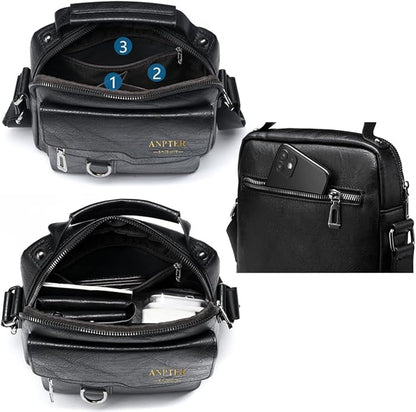 Messenger Bag for Men Crossbody Shoulder Purse Small Vintage PU Leather Satchel Pouch Side Crossover Handbag