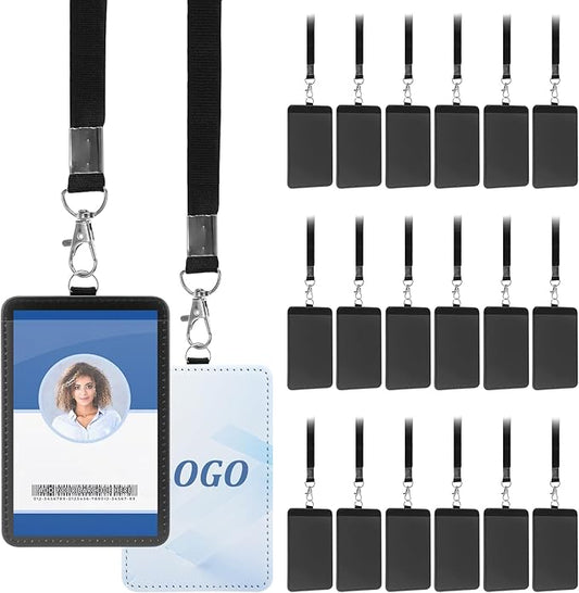 20 Pack Sublimation ID Badge Holder with Lanyards, PU Leather id Card Holder, Blanks Bulk Heat Transfer Print Vertical Name Badge Holders for Coach Office Employees Teacher