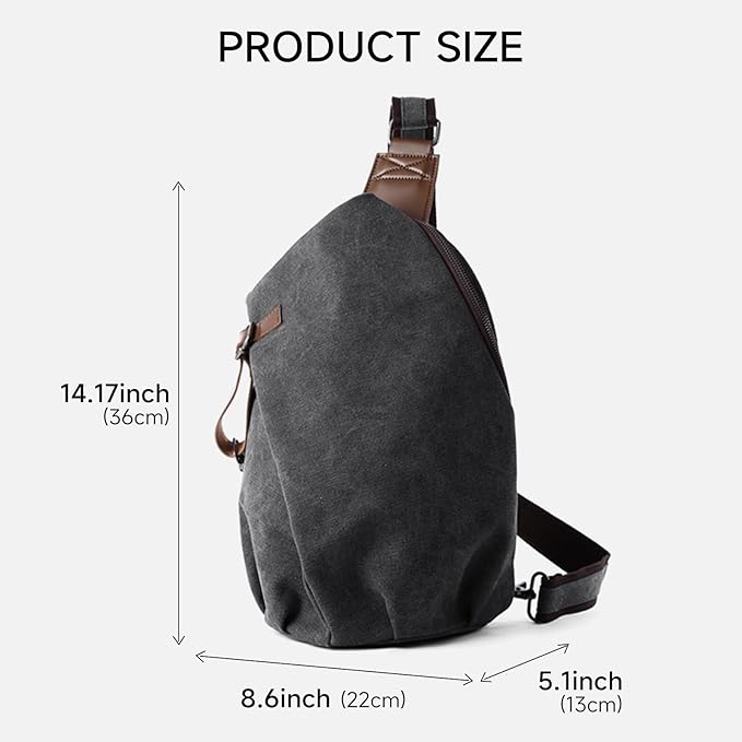 MOYYI Canvas Sling Bag for Men Women, 10L Crossbody Bag Small Backpack, Casual Daypack with Anti-Theft Pocket, Vintage Canvas Shoulder Bags for Travel, Daily, Hiking, Work (Grey)