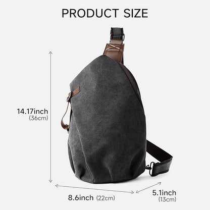 MOYYI Canvas Sling Bag for Men Women, 10L Crossbody Bag Small Backpack, Casual Daypack with Anti-Theft Pocket, Vintage Canvas Shoulder Bags for Travel, Daily, Hiking, Work (Grey)