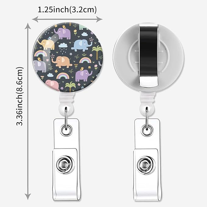 2 Pack Badge Reels Holder Retractable with ID Clip for Nurse Name Tag Card Nursing for Doctor Teacher Student Employee Office Medical Work (Funny Elephants)