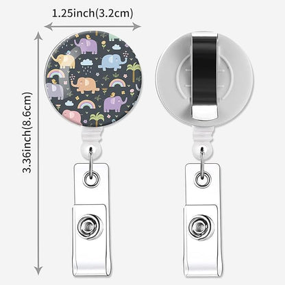 2 Pack Badge Reels Holder Retractable with ID Clip for Nurse Name Tag Card Nursing for Doctor Teacher Student Employee Office Medical Work (Funny Elephants)
