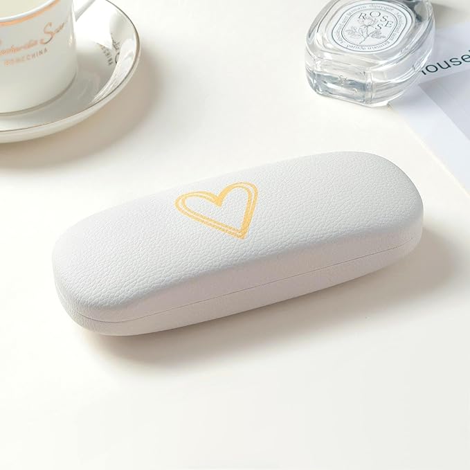 Glasses Case Hard Shell, Leather Protective Case for Sunglasses with Cleaning Cloth, Cute Eyeglass Cases for Women