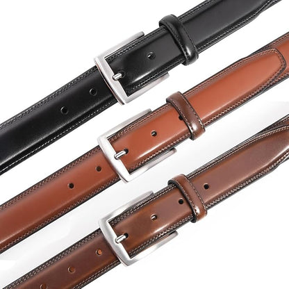 Mens Genuine Leather Dress Belt for Men, Handmade, 100% Cow Leather,Classic Casual and Business Belt Prong Buckle