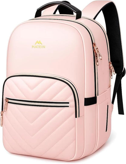 MATEIN Cute Backpack for Girls, Water Resistant School Backpack with Detachable Keychain Fits 15.6 Inch Laptop, Multi-Functional Bookbag for Middle School with Laptop Compartment, Gift for Her, Pink