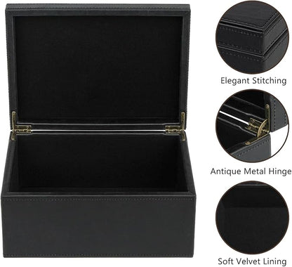 HofferRuffer Faux Leather Decorative Box, Large Wooden Structure Keepsake Box Accessory Organizer Jewelry Organizer with Hinged Lid, Storage Container for Home or Office (Black)