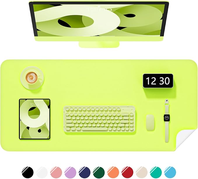 Desk Pad, 35.5" x 17" PU Leather Non-Slip Desk Mat Large Mouse Pad for Desktop, Waterproof Laptop Computer Writing Mat for Office, Home, Work, Gaming, Kiwi Green
