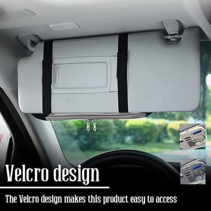 Car Sun Visor Organizer, Sunglass Holder and Storage Pocket, Card Cash Pouch with Multi-Pocket Net Zipper, Case Bag for License Pen Key, Auto Interior Accessories for Truck, SUV, Van (Gray)