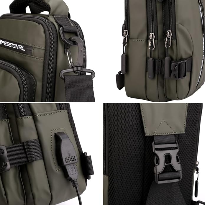 Hebetag Leather Sling Bag Crossbody Backpack for Men Women Travel Outdoor Camping