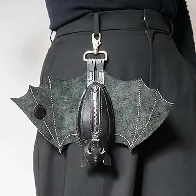 Leather Bat Coin Purse,Handcrafted Leather Bat Coin Purse with Wings,Leather Suede Bat Keychain Wallet for Bags & Belts (3pcs)