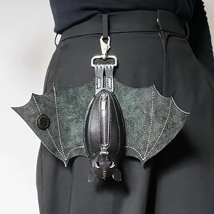 Leather Bat Coin Purse,Handcrafted Leather Bat Coin Purse with Wings,Leather Suede Bat Keychain Wallet for Bags & Belts (3pcs)