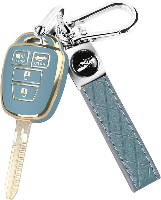 MILD EAST for Toyota Key Fob Cover with Metal Key Chain, Soft TPU Easy to Press Key Fob Shell Case for 2012-2019 Camry Corolla Rav4 Tacoma Highlander Avalon Venza, Blue