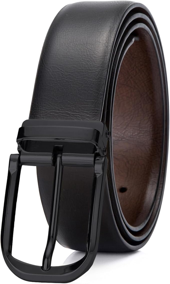 Mens Belts Leather Reversible 1.25" Black Dress Belt for Men