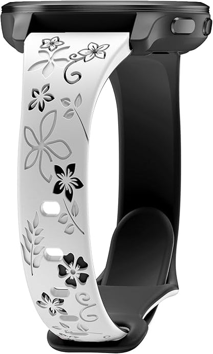 Laband 18mm Floral Engraved Band Compatible With Garmin Venu 3S 41mm/Venu 2S/Vivoactive 4S/Vivomove 3S/Venu 4 41mm/Forerunner 255S/Forerunner 265S,Soft Slim Silicone Cute Embossed Flower Strap for Men