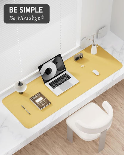 Desk Pad, 48" x 17" PU Leather Non-Slip Desk Mat Large Mouse Pad for Desktop, Waterproof Laptop Computer Writing Mat for Office, Home, Work, Gaming, Pale Yellow