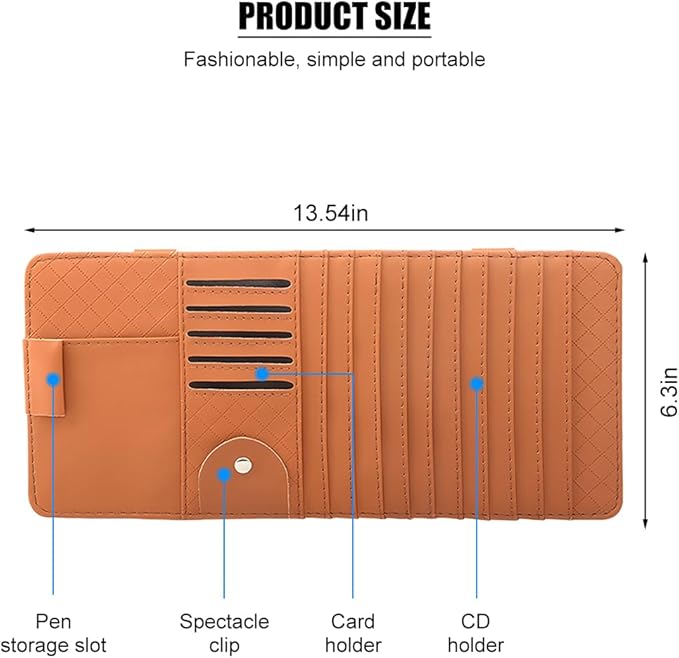 Zpana Car Sun Visor CD Case Holder, Multi-Function Vehicle DVD Eyeglass Organizer Clip with 10 DVD Storage Sleeves, Automotive Card Slots & Pen Holder Bag, Universal for SUV RV Truck (Brown)