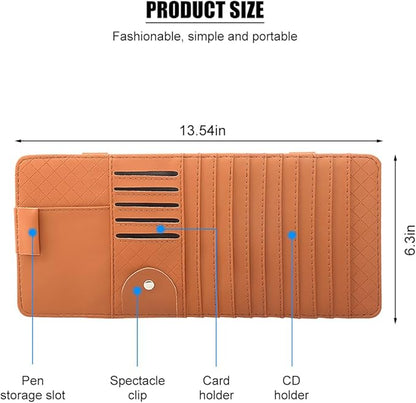Zpana Car Sun Visor CD Case Holder, Multi-Function Vehicle DVD Eyeglass Organizer Clip with 10 DVD Storage Sleeves, Automotive Card Slots & Pen Holder Bag, Universal for SUV RV Truck (Brown)