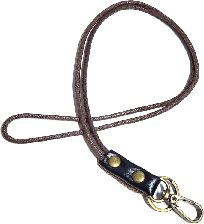 Aslana Genuine Leather Rope Necklace Lanyard for Key ID Badge Holder, Lobster Claw Clasp, Vintage Retro Style (19" Neck Lanyard, 1-Pack, #8 Black Leather)