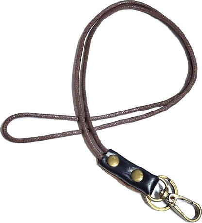 Aslana Genuine Leather Rope Necklace Lanyard for Key ID Badge Holder, Lobster Claw Clasp, Vintage Retro Style (19" Neck Lanyard, 1-Pack, #8 Black Leather)