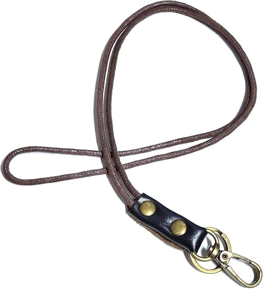 Aslana Genuine Leather Rope Necklace Lanyard for Key ID Badge Holder, Lobster Claw Clasp, Vintage Retro Style (19" Neck Lanyard, 1-Pack, #8 Black Leather)