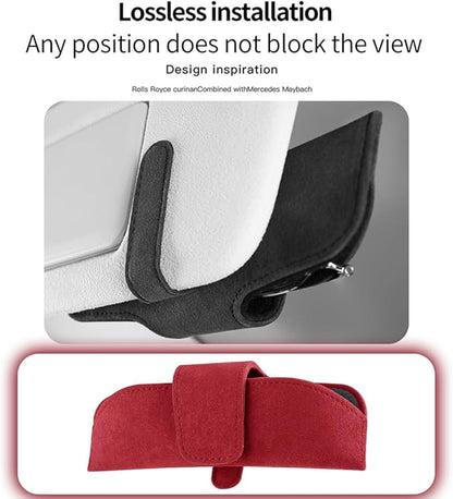 Sunglasses Holder for Car Sun Visor, Magnetic Closure Suede Vehicle Eyeglasses Holder Protective Box Clip, Automotive Glasses Storage Organizer, Universal for Truck, SUV, RV(Red)