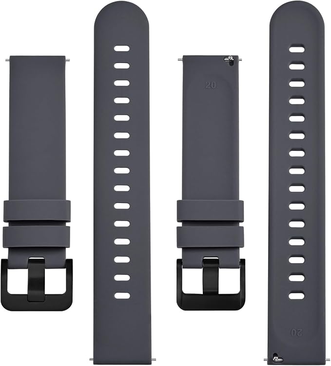 BISONSTRAP Silicone Watch Bands, Slim Watch Straps with Quick Release, 21mm, Grey with Black Buckle