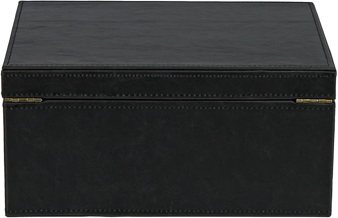 HofferRuffer Faux Leather Decorative Box, Large Wooden Structure Keepsake Box Accessory Organizer Jewelry Organizer with Hinged Lid, Storage Container for Home or Office (Black)
