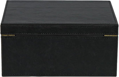HofferRuffer Faux Leather Decorative Box, Large Wooden Structure Keepsake Box Accessory Organizer Jewelry Organizer with Hinged Lid, Storage Container for Home or Office (Black)