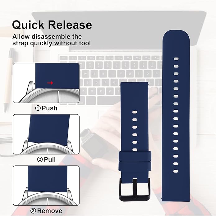 TIESOME Silicone Watch Bands, Quick Release Waterproof Soft Rubber Replacement Straps with Silver Plated Stainless Steel Buckle Compatible with Sport Watch for Men Women