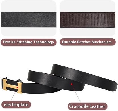 Aurolran Men&Womens Leather Dress Belt Business Automatic Buckle Belt Color-Black Silver Gold