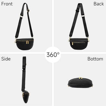 GAEKEAO Crossbody Bags for Women Fashion Sling Purse Fanny Pack Leather Belt Bum Bag Chest Shoulder Bag for Travel Black