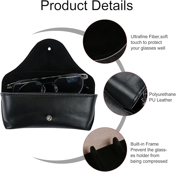 LogHog Portable Leather Glasses Case,Flexible Sunglasses Pouch Slim Case for Women Men Horizontal Eyeglass Case