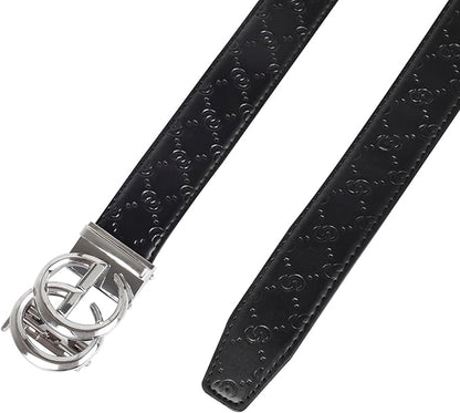 Aurolran Men&Womens Leather Dress Belt Business Automatic Buckle Belt Color-Black Silver Gold