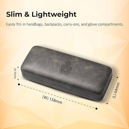 Premium Curved Rectangular Glasses Case, Hard Shell PU Leather Eyewear Holder. Magnetic Closure.