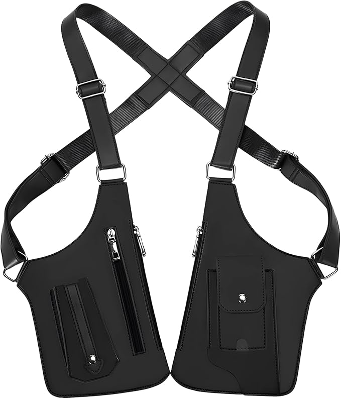 Double Shoulder Armpit Bag for Men, Anti-Theft Underarm Shoulder Holster Bag with Adjustable Strap, Hidden Phone Wallet Pocket for Travel & Daily Commute (Black)