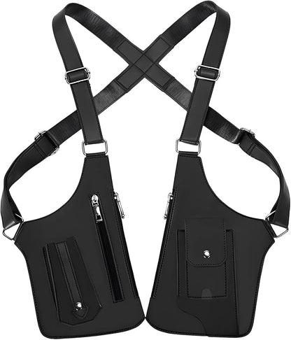 Double Shoulder Armpit Bag for Men, Anti-Theft Underarm Shoulder Holster Bag with Adjustable Strap, Hidden Phone Wallet Pocket for Travel & Daily Commute (Black)
