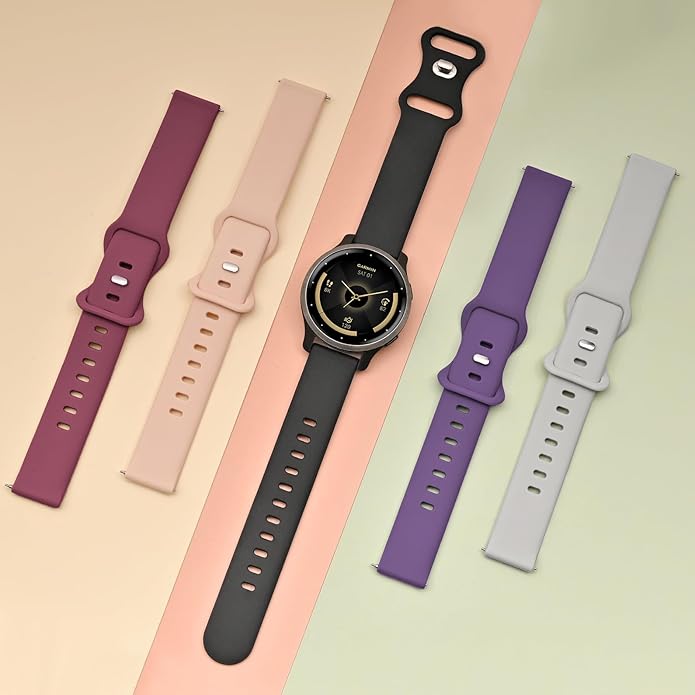 5 Pack 18mm Silicone Watch Band Compatible with Garmin Vivoactive 4S/Vivomove 3S/Venu 3S 41mm/Venu 4 41mm/Venu 2S/Forerunner 255S/265S, Quick Release Soft Sport Straps for Women Men