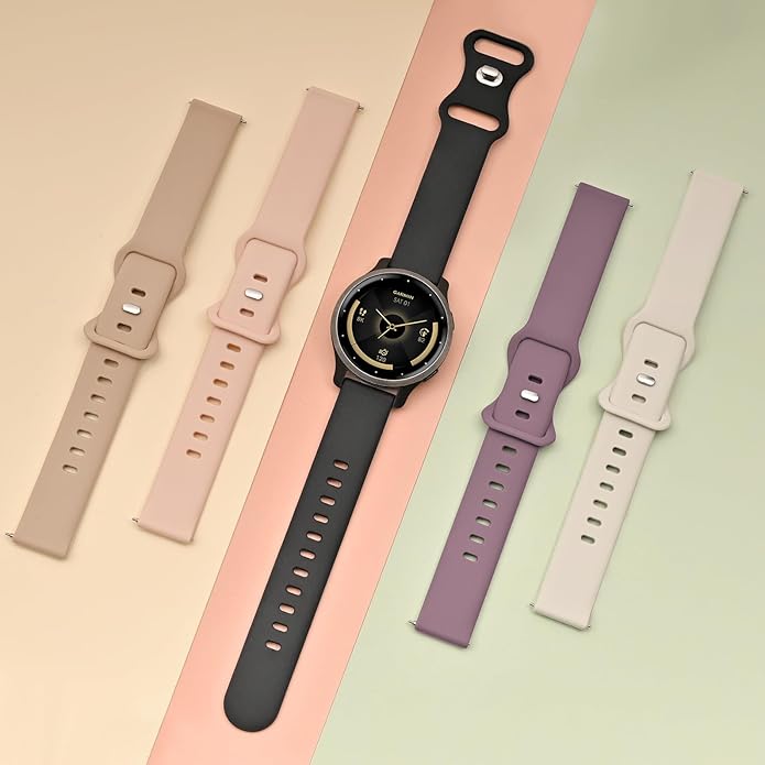 5 Pack 18mm Silicone Watch Band Compatible with Garmin Vivoactive 4S/Vivomove 3S/Venu 3S 41mm/Venu 4 41mm/Venu 2S/Forerunner 255S/265S, Quick Release Soft Sport Straps for Women Men