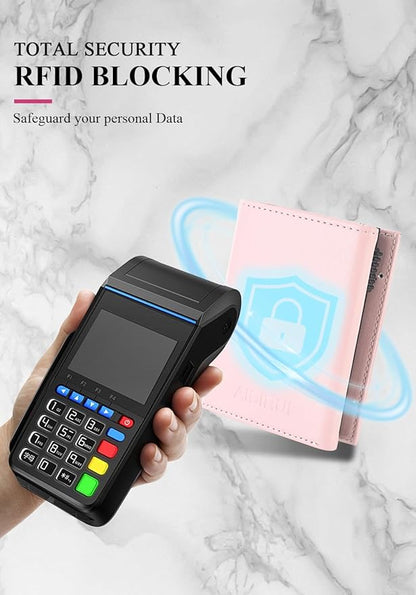 Small Wallet for Men-Pop Up Card Case,with Money Clip Slim Leather Slots Credit Card Holder RFID Blocking Trifold Minimalist Wallet with ID Window and Coin Purse(Pink Small Wallet for Men Gift