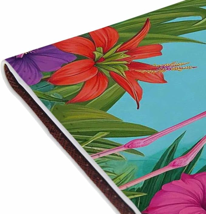 Flamingo Passport Holder for Travel Red Flower Green Leaves Exotic PU Leather Passport Cover Wallet Cute Passport Card Holder for Women and Men