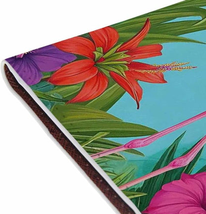 Flamingo Passport Holder for Travel Red Flower Green Leaves Exotic PU Leather Passport Cover Wallet Cute Passport Card Holder for Women and Men