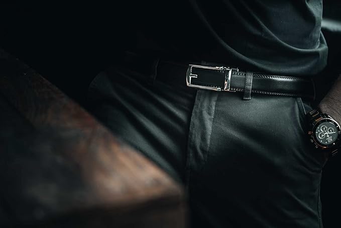 Tonywell Mens Leather Ratchet Belts with Click Buckle Perfect Fit Dress Belt 30mm Wide