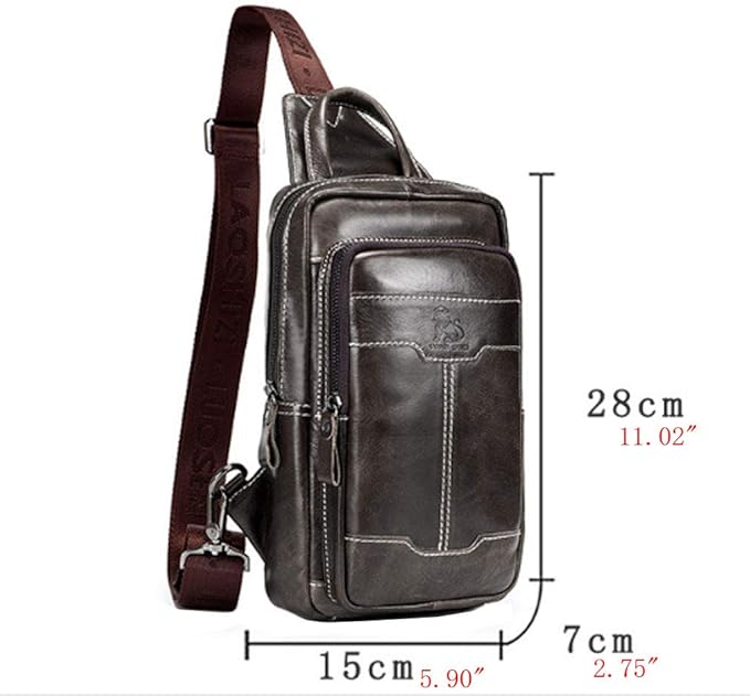 Leather Sling Bag Backpack Daypack Handbag for Men Women Outdoor Travel Camping Fishing Hunting Hiking Crossbody Shoulder Chest Pack Bags
