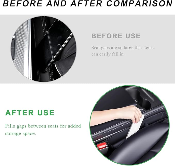 2PCS Car Seat Gap Filler Organizer, Multifunctional Seat Side Gap Filler with Phone Holder, Auto Crevice Blocker Between Seats for Prevent Essential Items from Falling (Black)