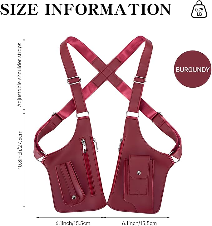 Double Shoulder Armpit Bag for Men, Anti-Theft Underarm Shoulder Holster Bag with Adjustable Strap, Hidden Phone Wallet Pocket for Travel & Daily Commute (Burgundy)